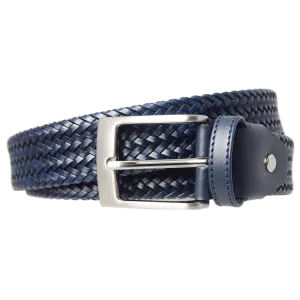 34 Mm Fine Weave Leather Belt Navy