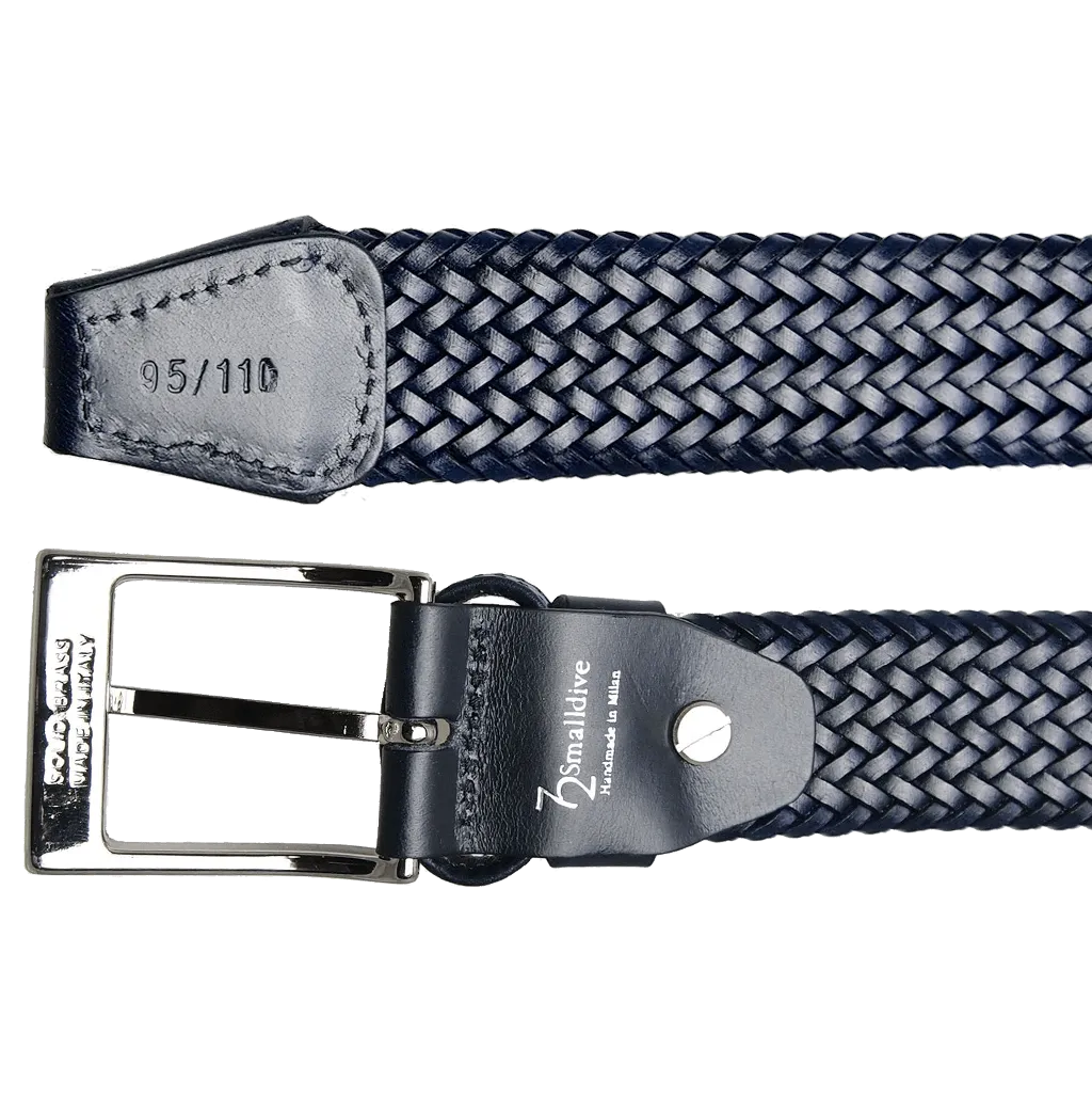 34 Mm Fine Weave Leather Belt Navy