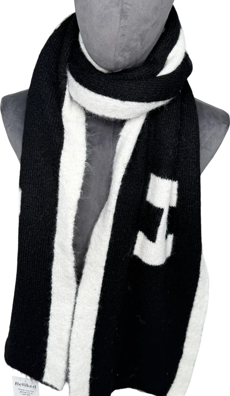 4th & Reckless Black / White Reversible Letti Logo-pattern Knitted Scarf One Size