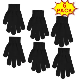 6 Pack Kids Black Winter Gloves