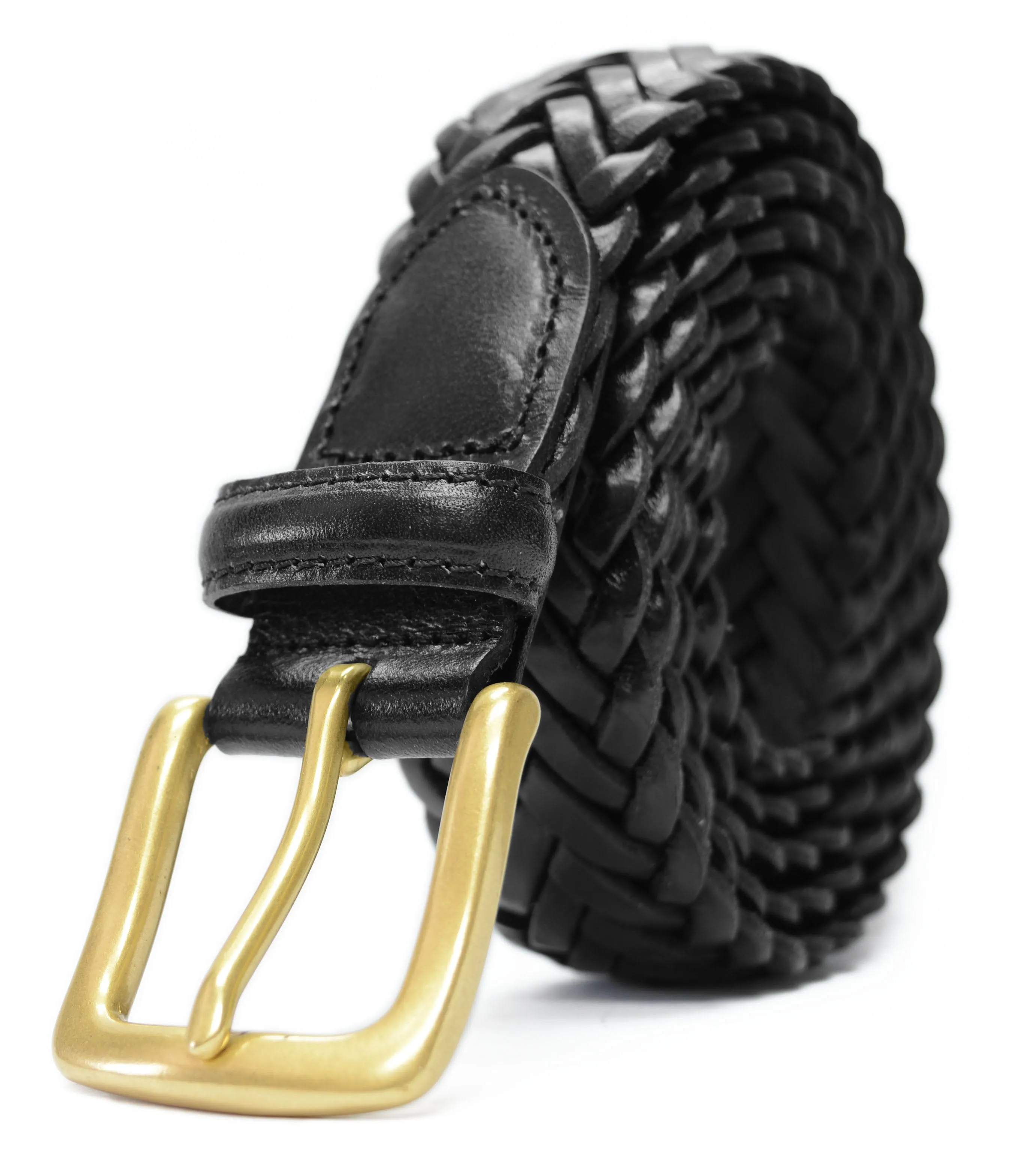 796 - Toneka Men's Woven Braided Leather Belt with Solid Brass Buckle