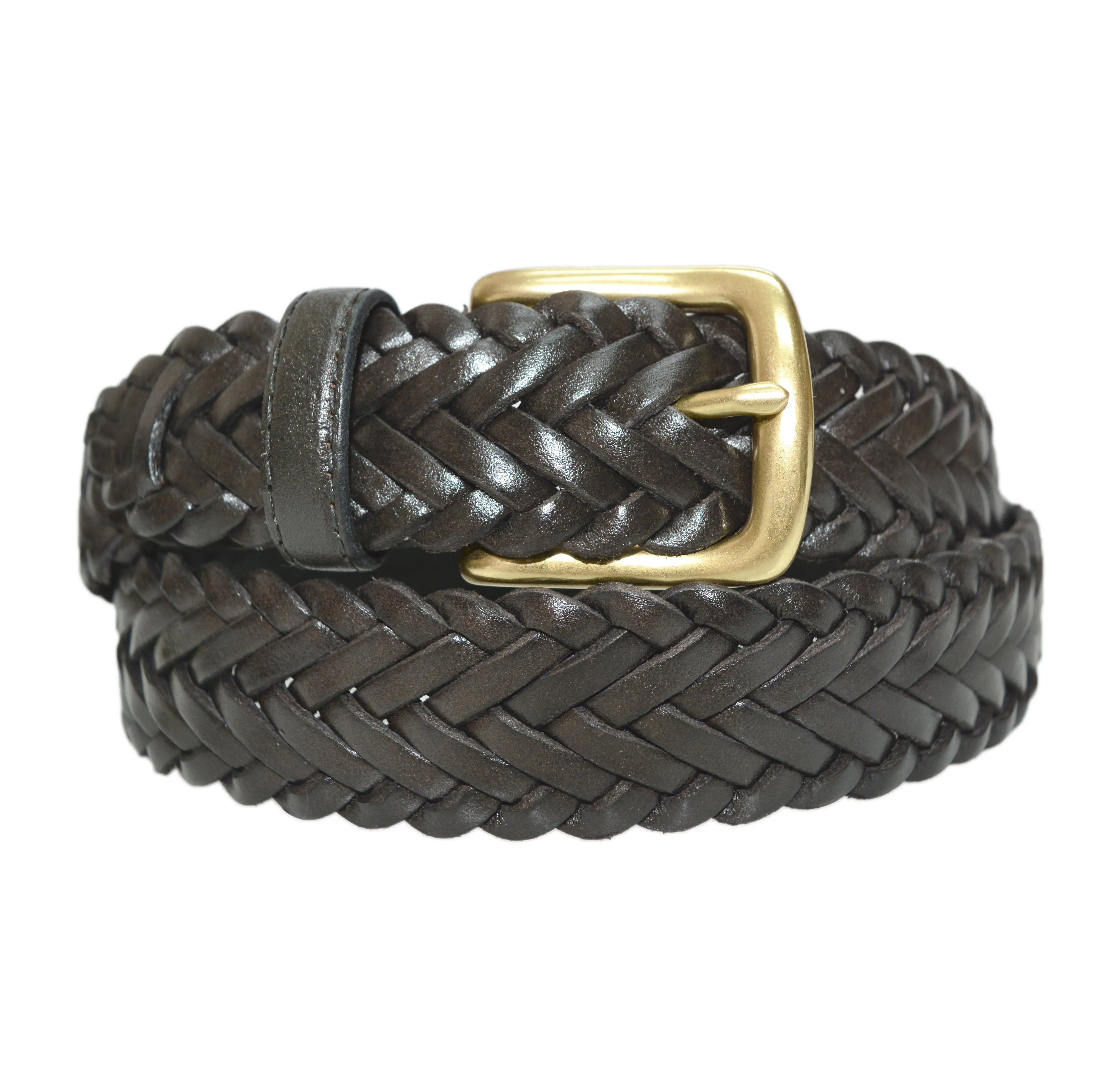 796 - Toneka Men's Woven Braided Leather Belt with Solid Brass Buckle