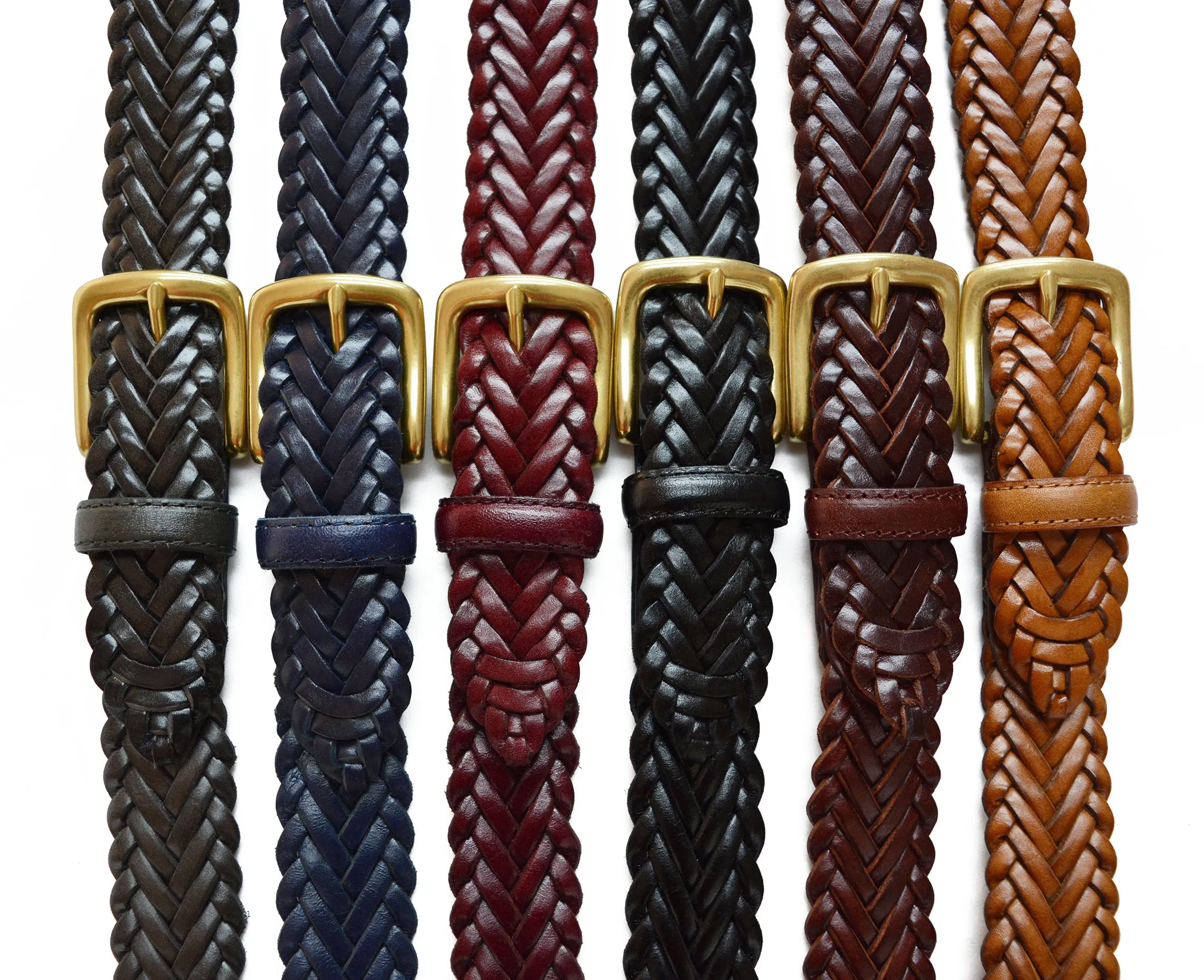 796 - Toneka Men's Woven Braided Leather Belt with Solid Brass Buckle