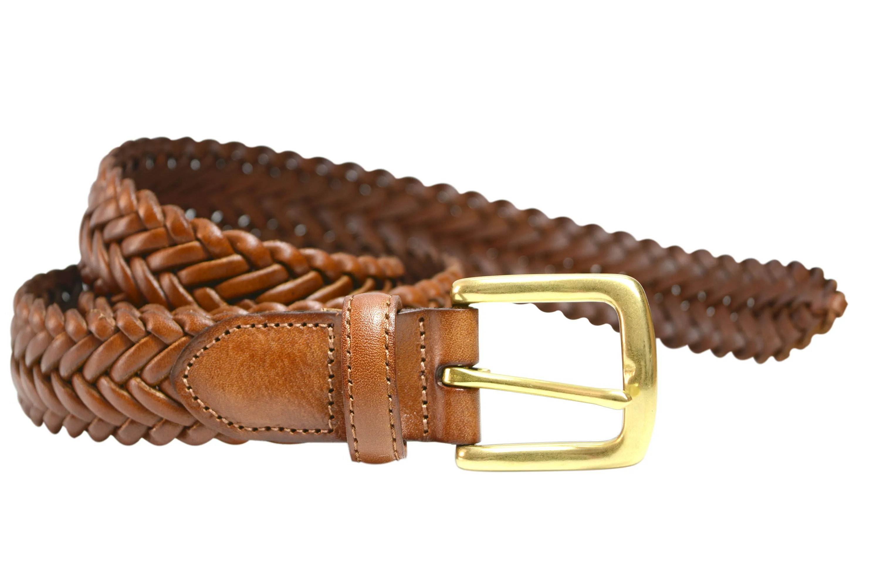 796 - Toneka Men's Woven Braided Leather Belt with Solid Brass Buckle