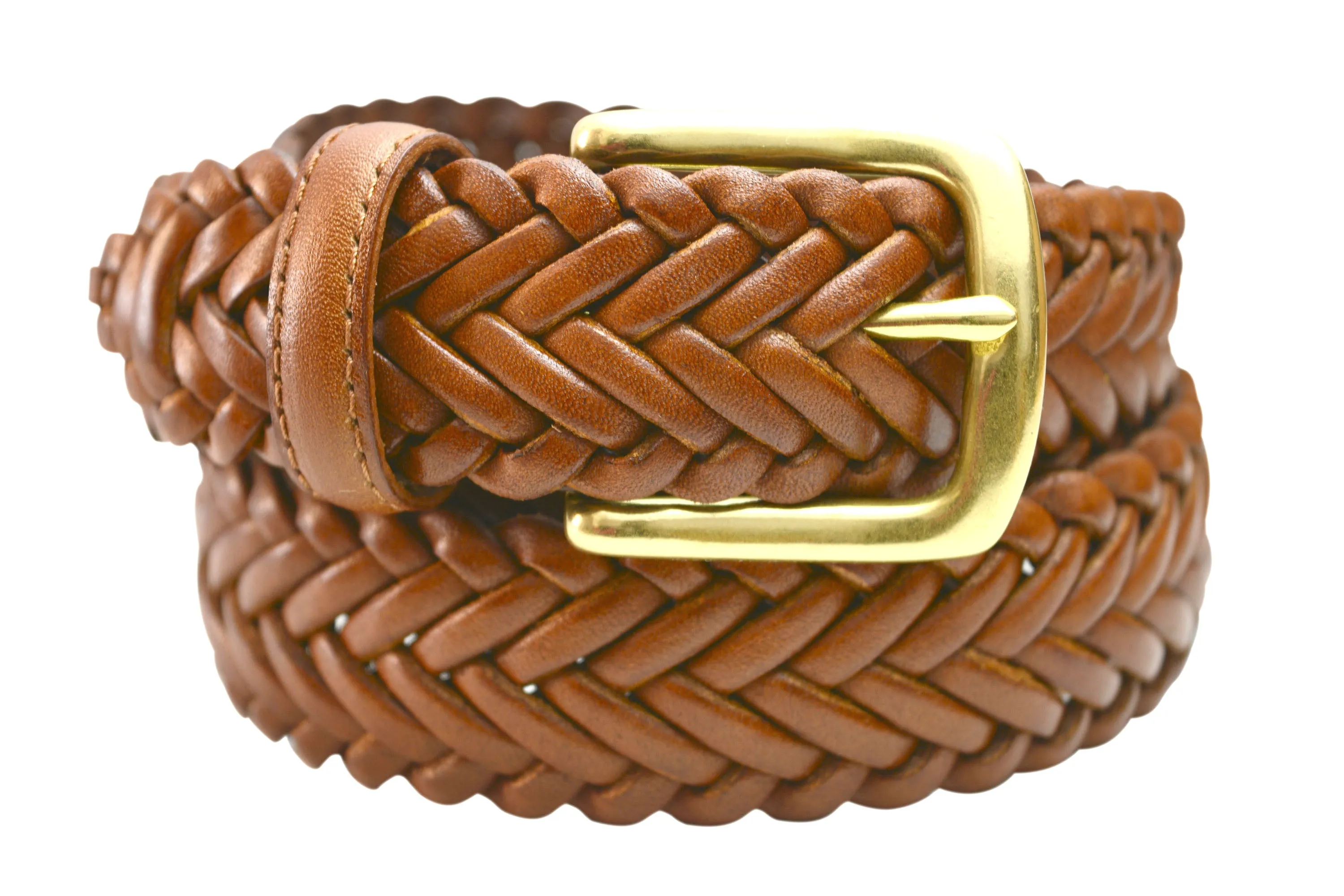 796 - Toneka Men's Woven Braided Leather Belt with Solid Brass Buckle