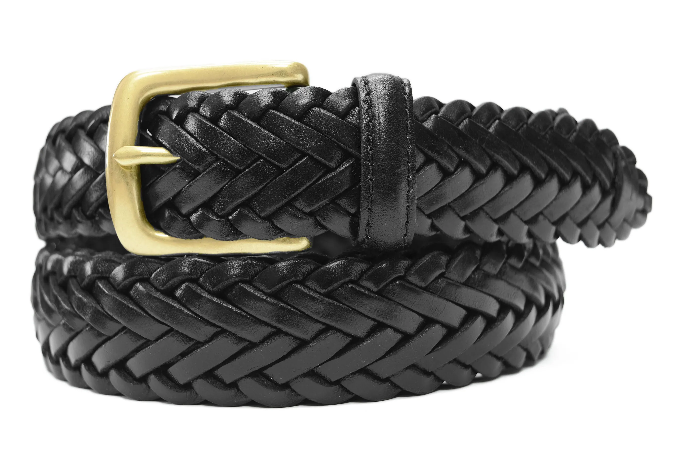 796 - Toneka Men's Woven Braided Leather Belt with Solid Brass Buckle