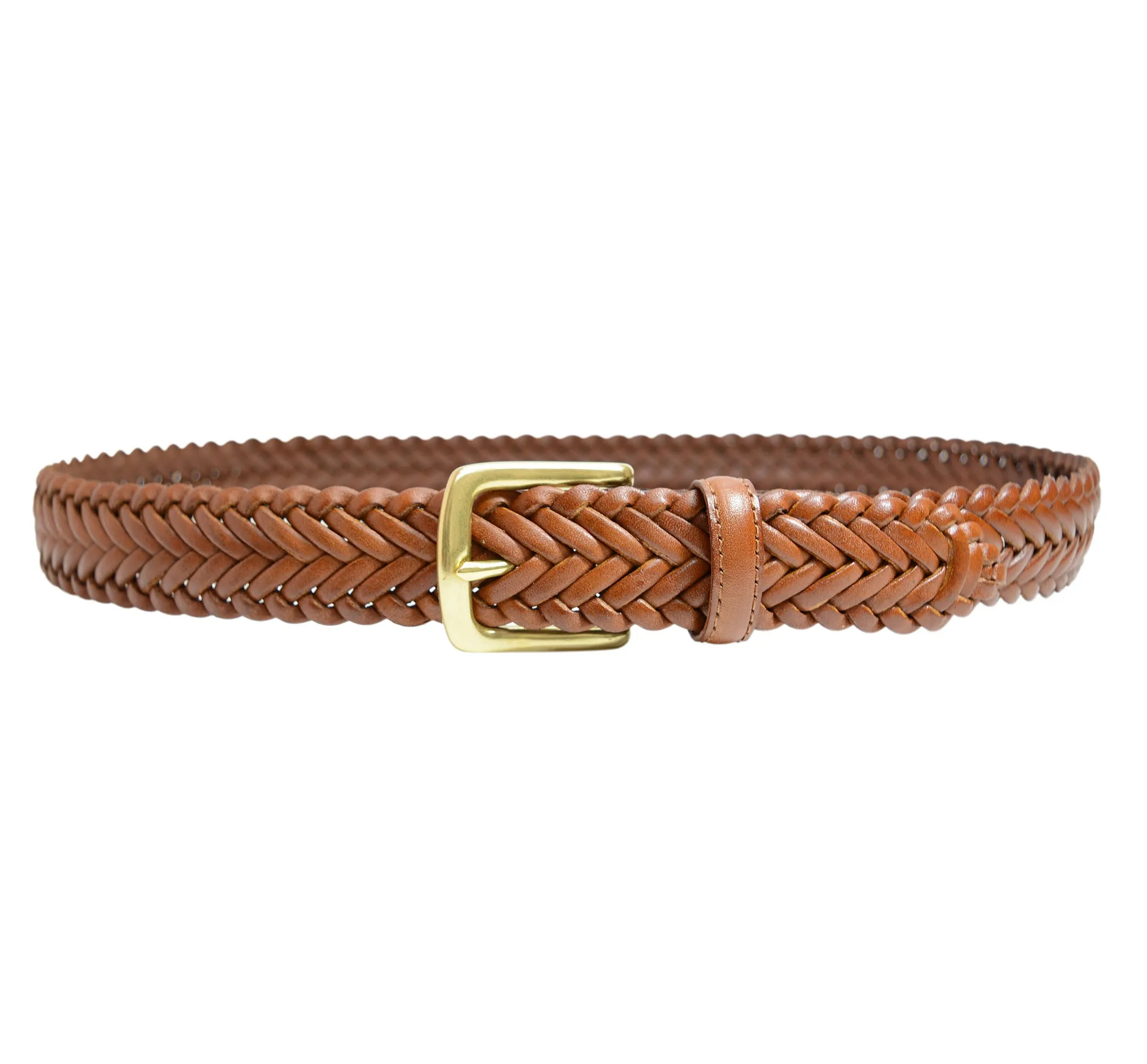 796 - Toneka Men's Woven Braided Leather Belt with Solid Brass Buckle