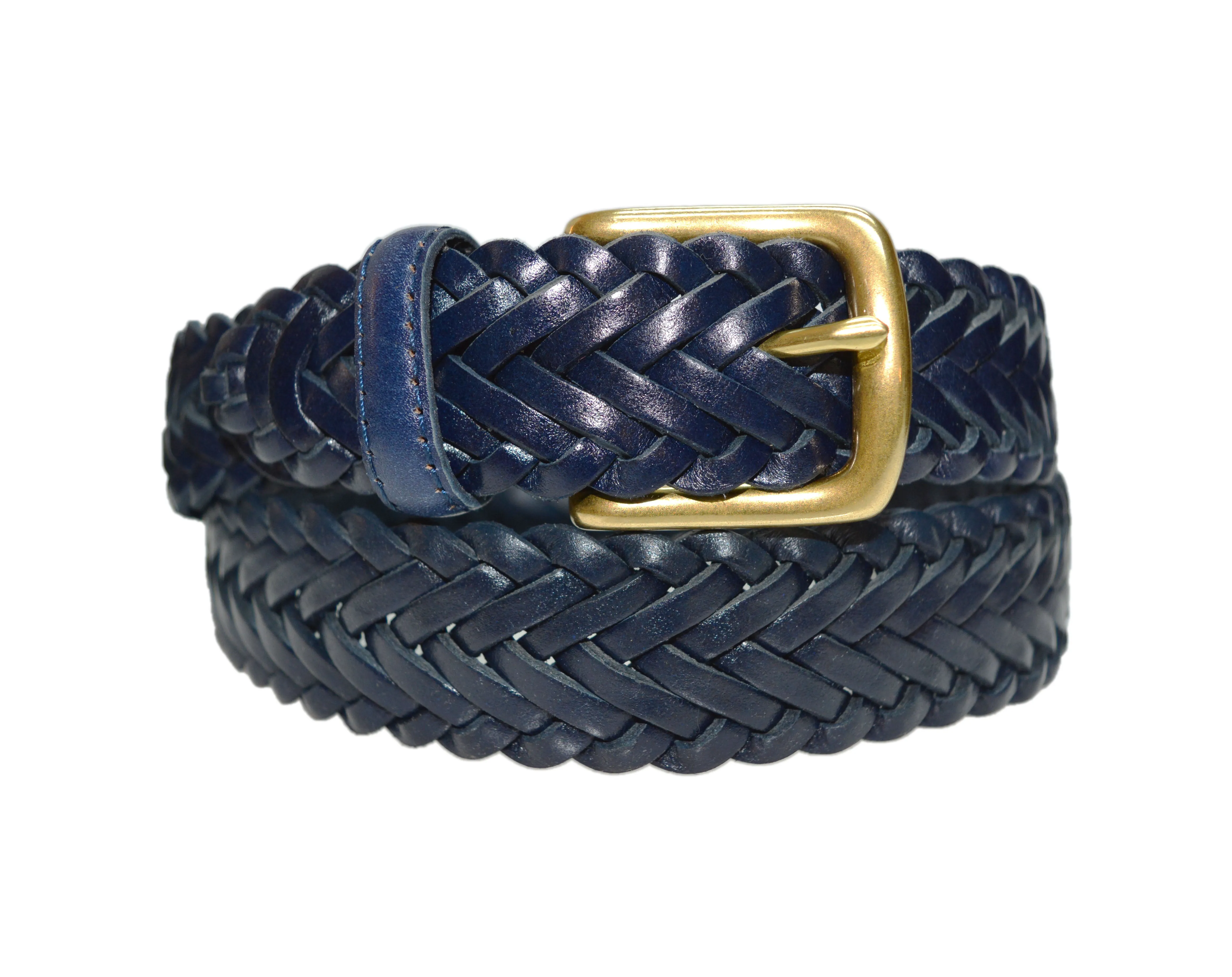 796 - Toneka Men's Woven Braided Leather Belt with Solid Brass Buckle