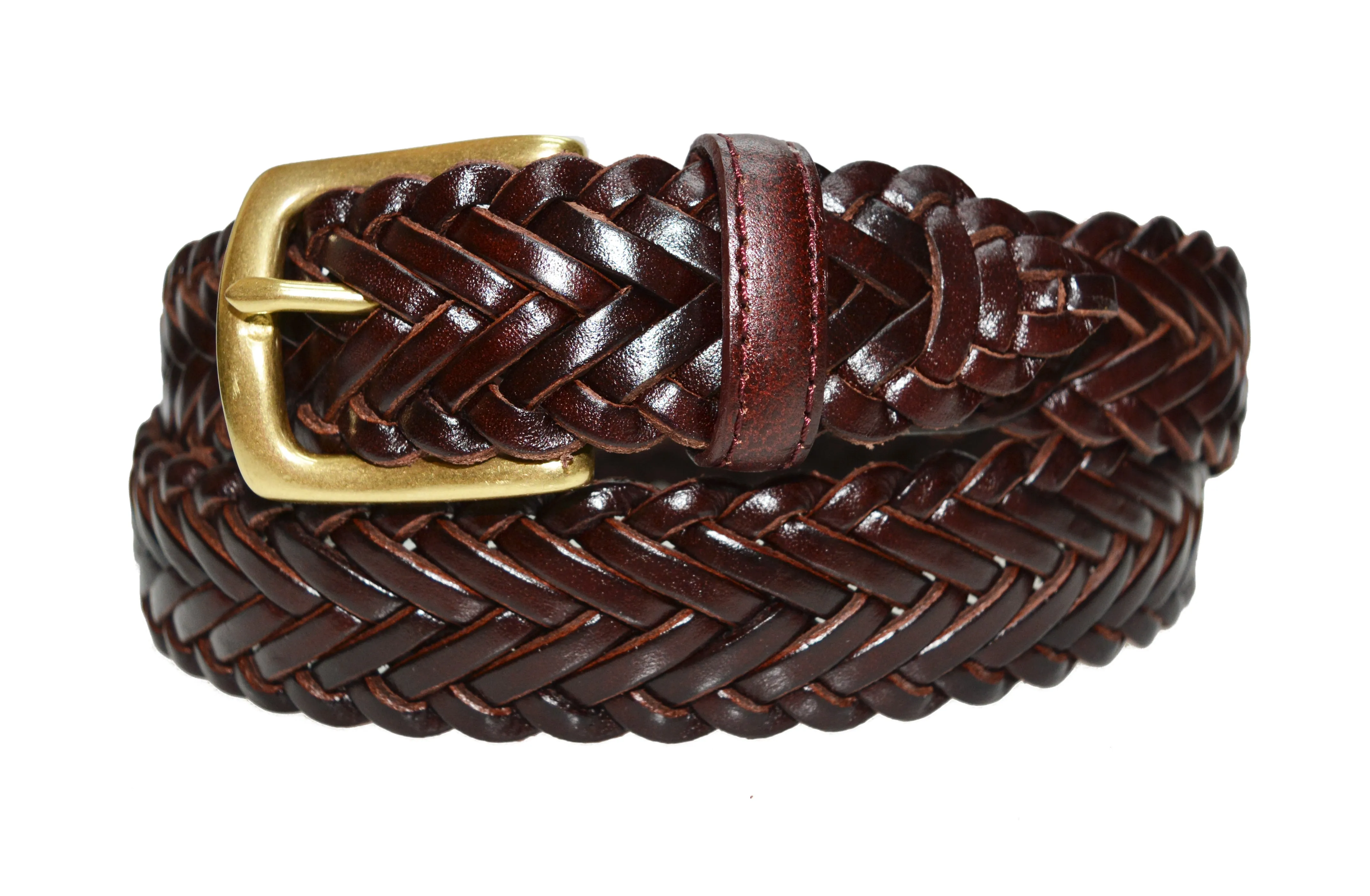 796 - Toneka Men's Woven Braided Leather Belt with Solid Brass Buckle