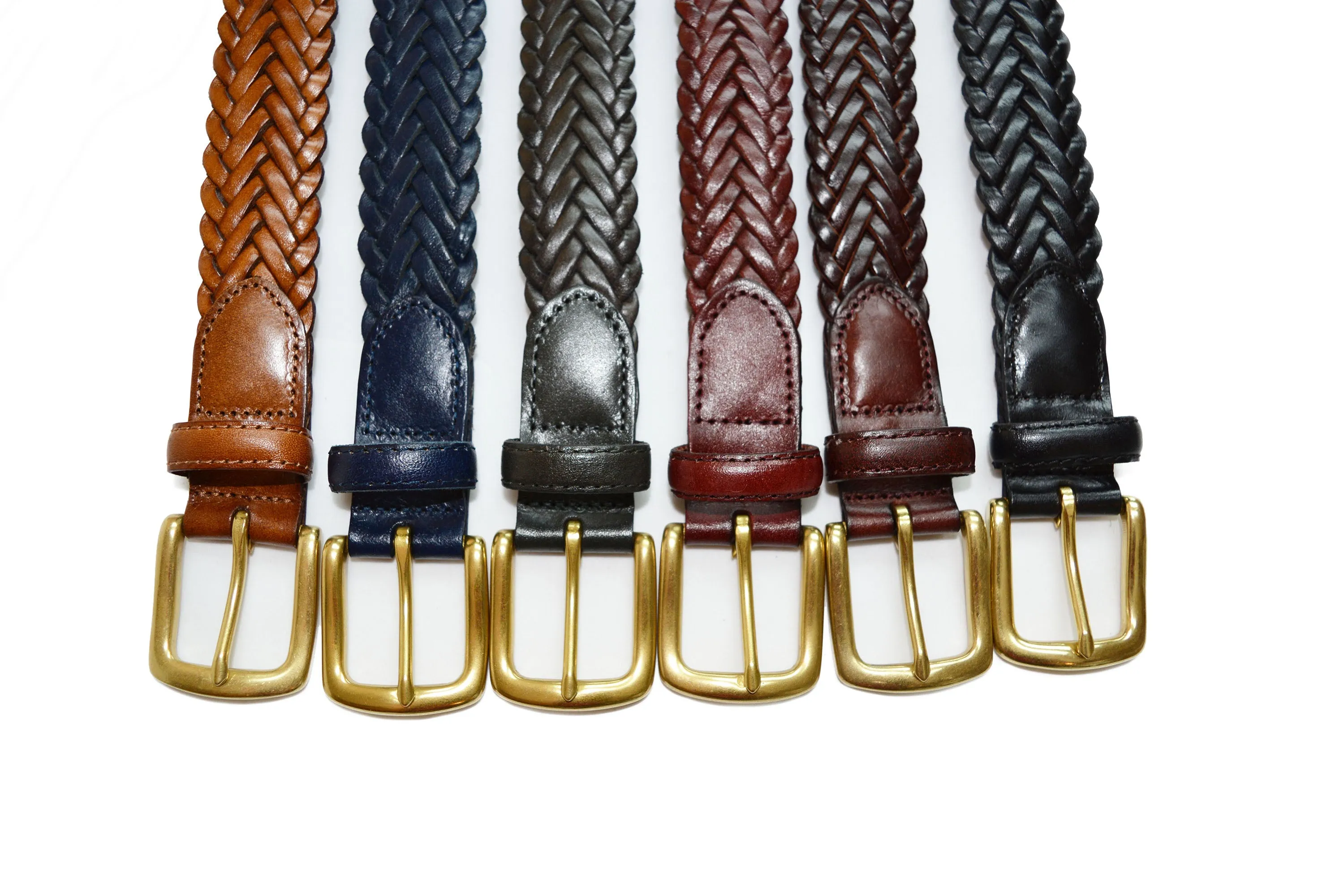 796 - Toneka Men's Woven Braided Leather Belt with Solid Brass Buckle