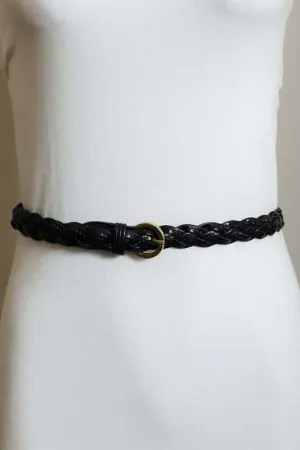 Adjustable Braided Leather Belt in Black - One Size