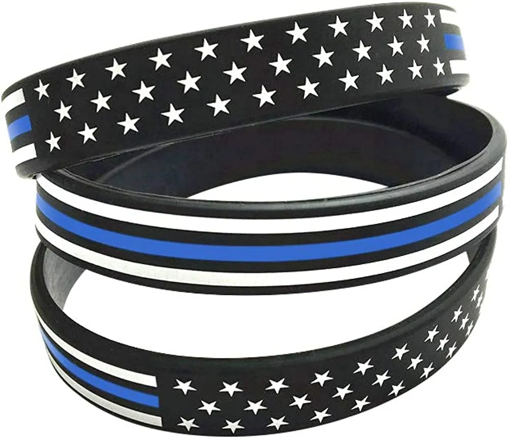 American Flag Silicone Stretchable Bracelet 4-Pack (Thin Blue Line)