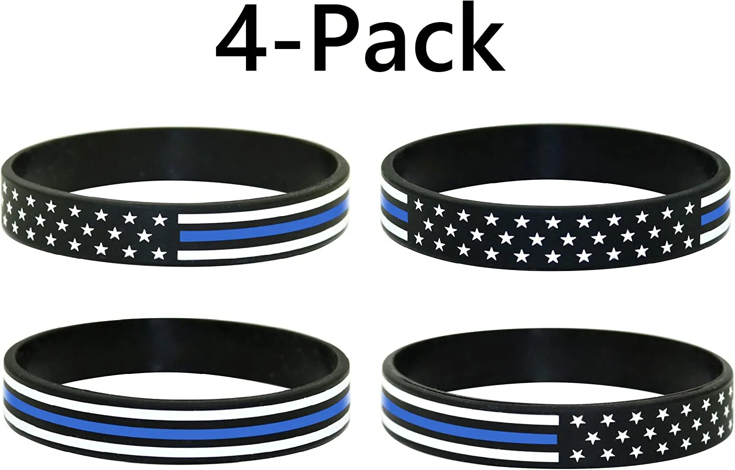 American Flag Silicone Stretchable Bracelet 4-Pack (Thin Blue Line)