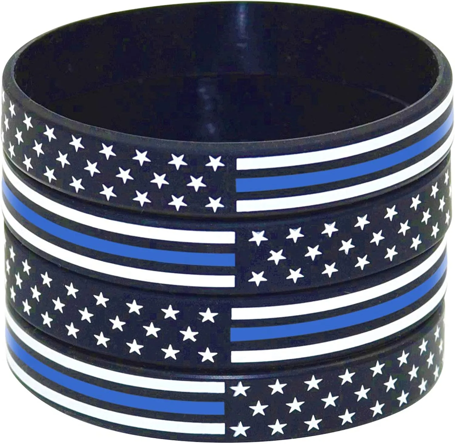 American Flag Silicone Stretchable Bracelet 4-Pack (Thin Blue Line)