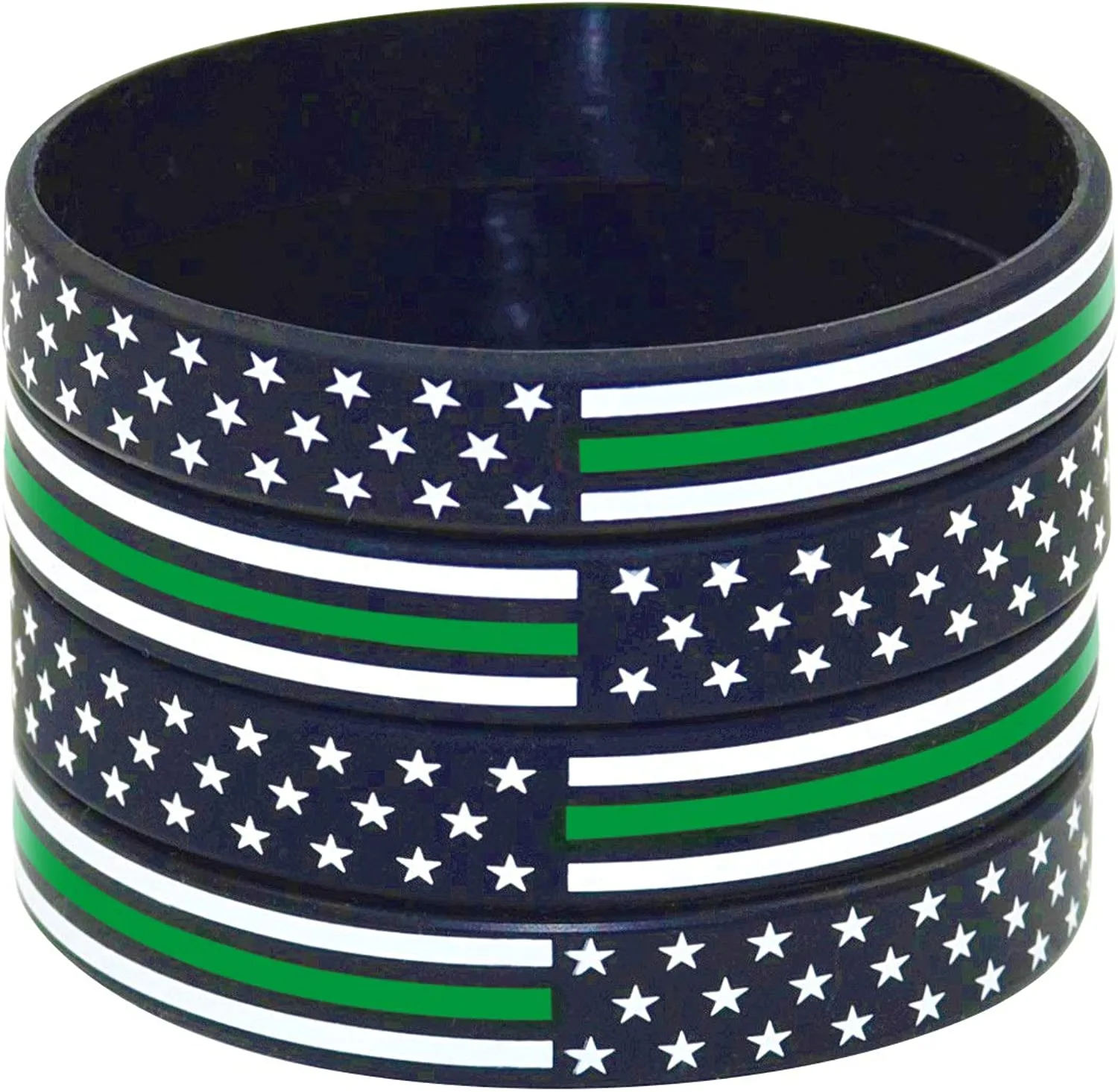American Flag Silicone Stretchable Bracelet 4-Pack (Thin Green Line)
