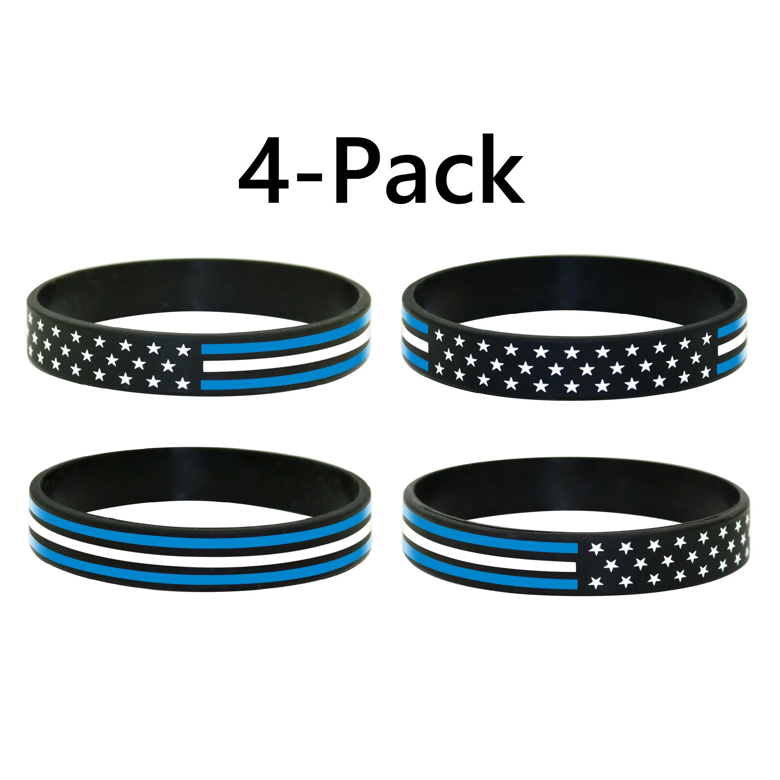 American Flag Silicone Stretchable Bracelet 4-Pack (Thin White Line)