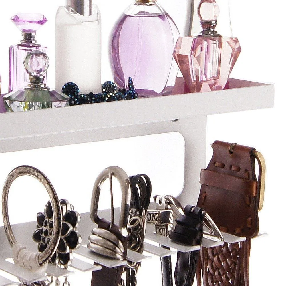 Angelynn's Belt Holder Organizer Hanger Wall Mount Hanging Closet Storage Rack Women's & Men's Valet Shelf, Arinn White