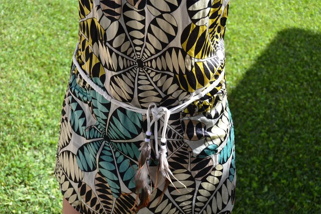 BE2-White  Braided leather Belt or Headband with feathers, plaited suede belt with feathers