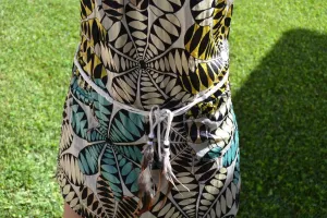BE2-White  Braided leather Belt or Headband with feathers, plaited suede belt with feathers