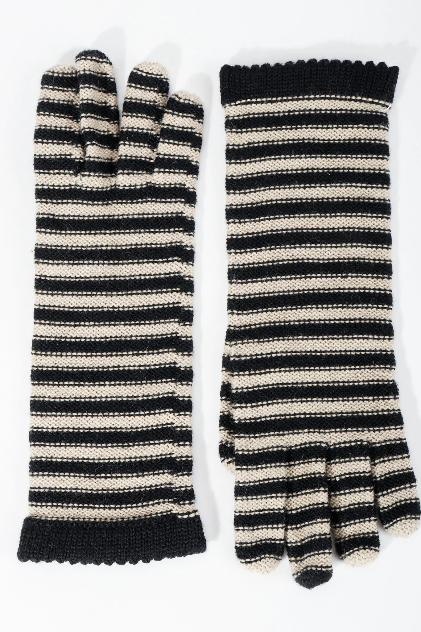 Beige Stripe Knit Gloves