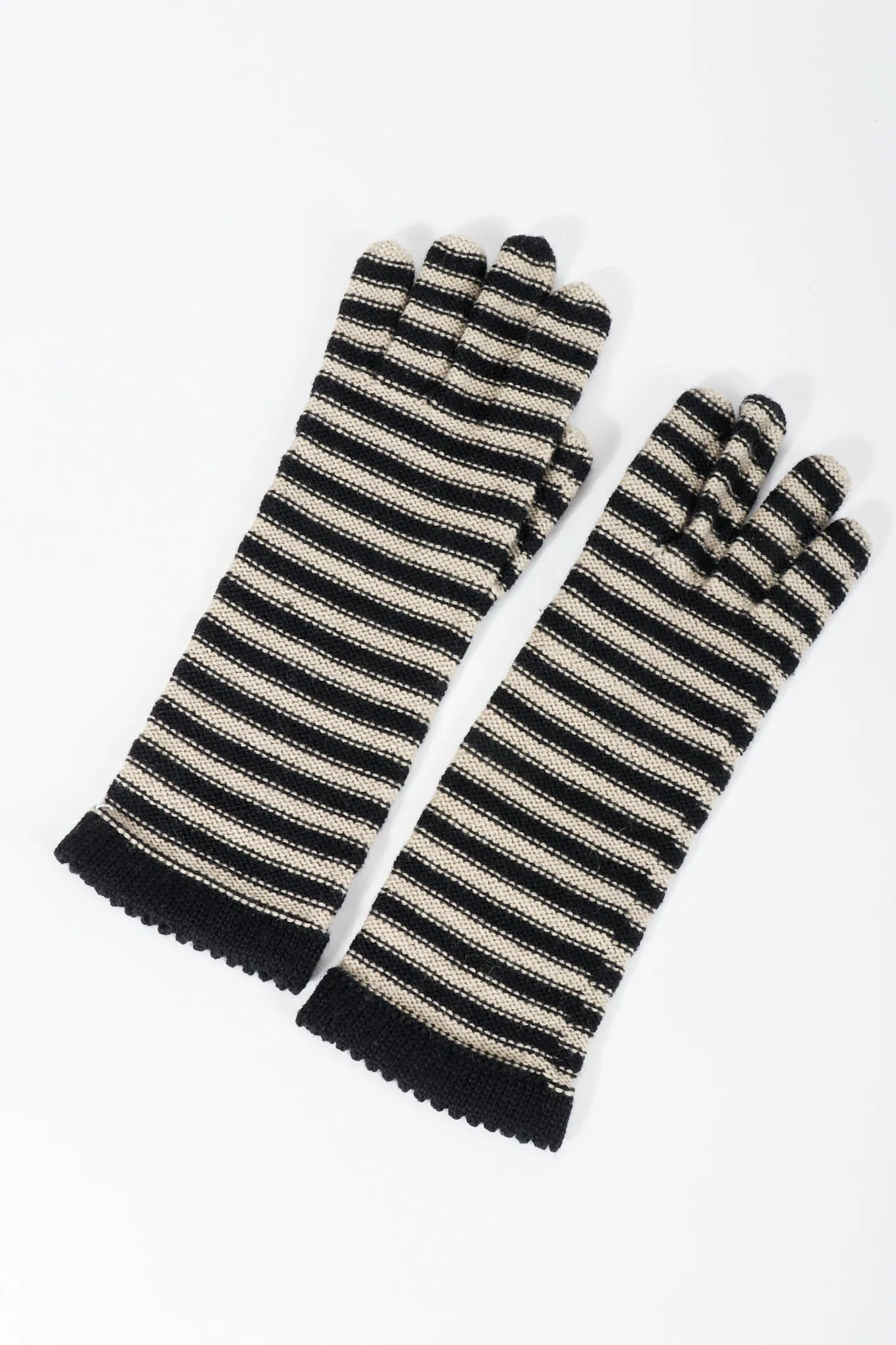 Beige Stripe Knit Gloves