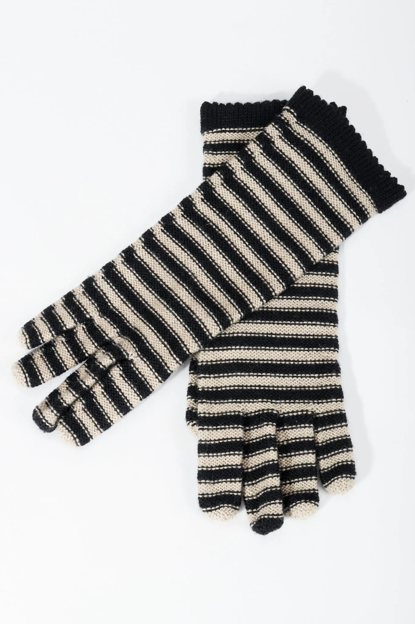 Beige Stripe Knit Gloves