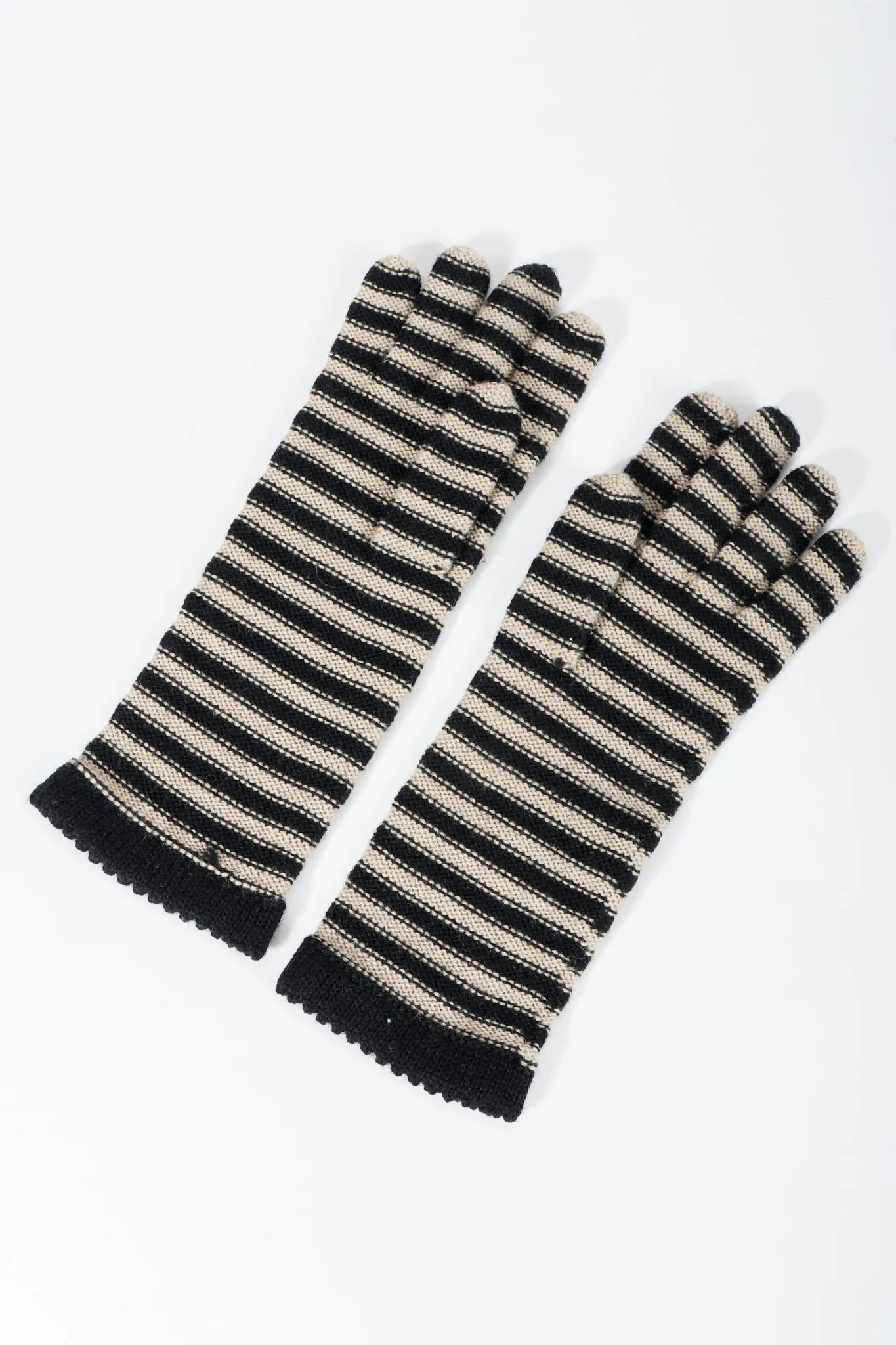 Beige Stripe Knit Gloves
