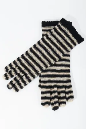 Beige Stripe Knit Gloves
