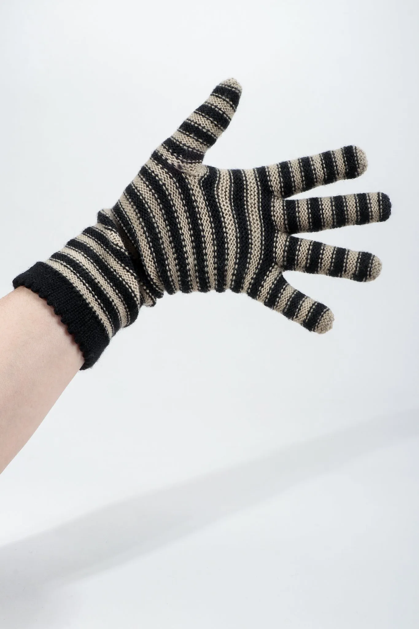 Beige Stripe Knit Gloves