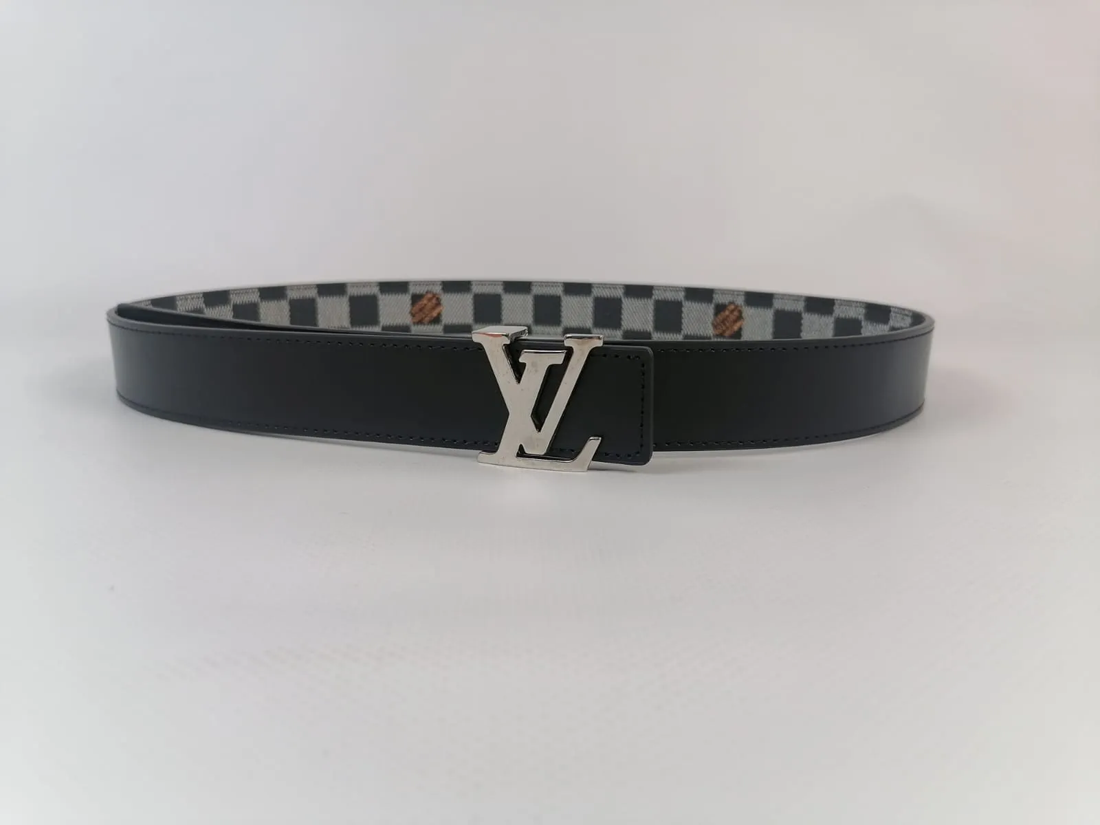 Black and White Damier LV Initiales Reversible Belt