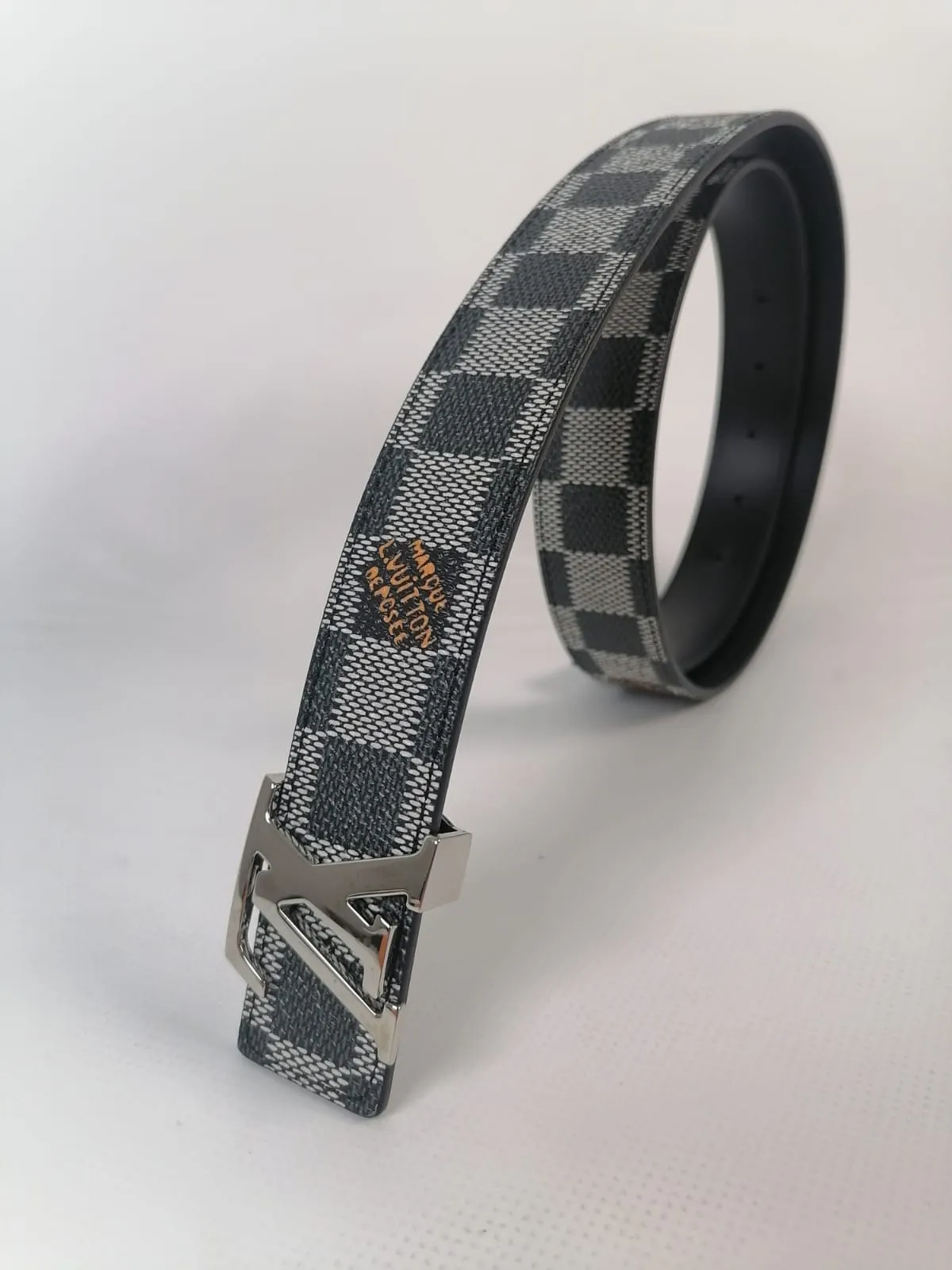 Black and White Damier LV Initiales Reversible Belt
