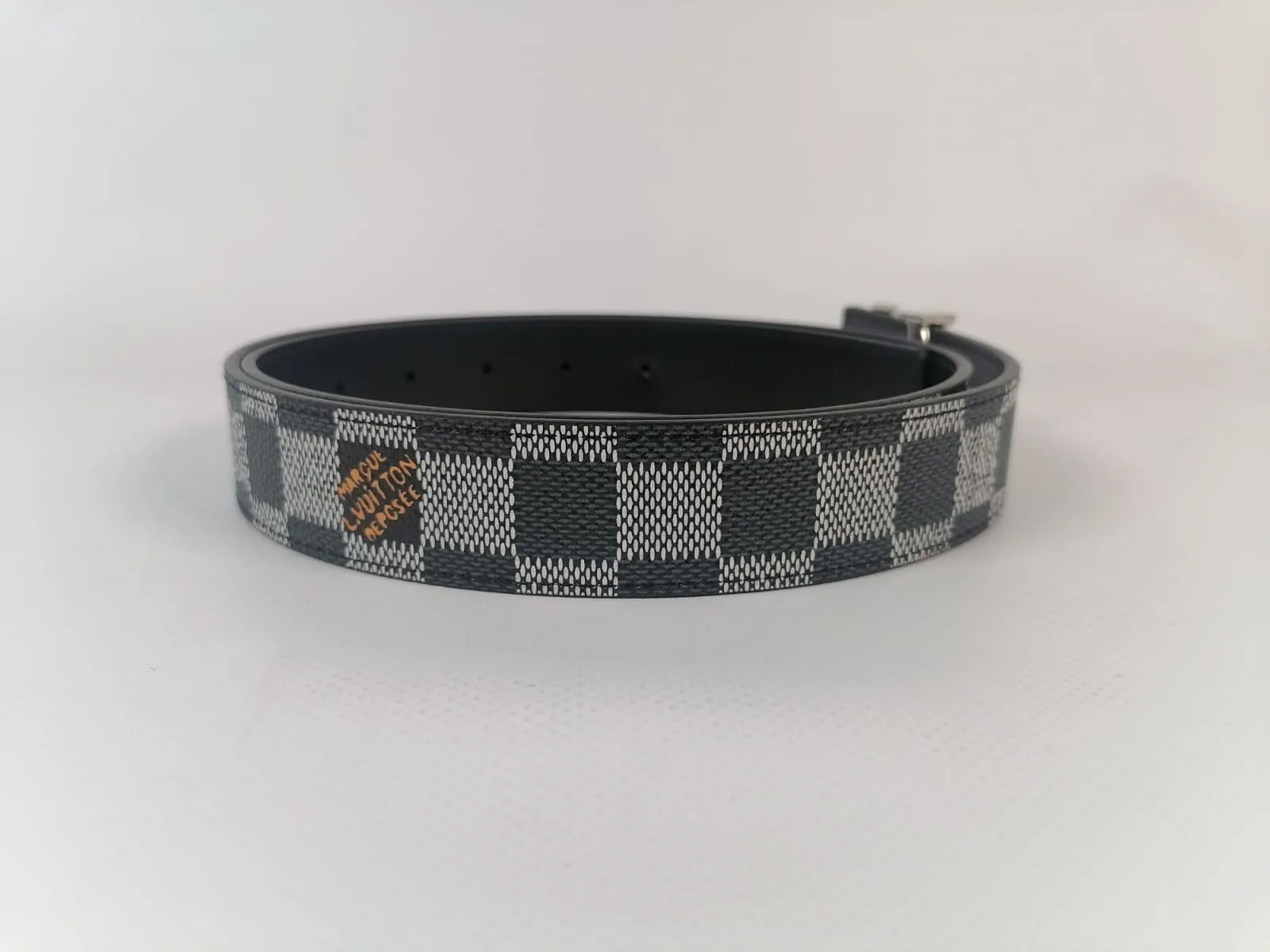 Black and White Damier LV Initiales Reversible Belt