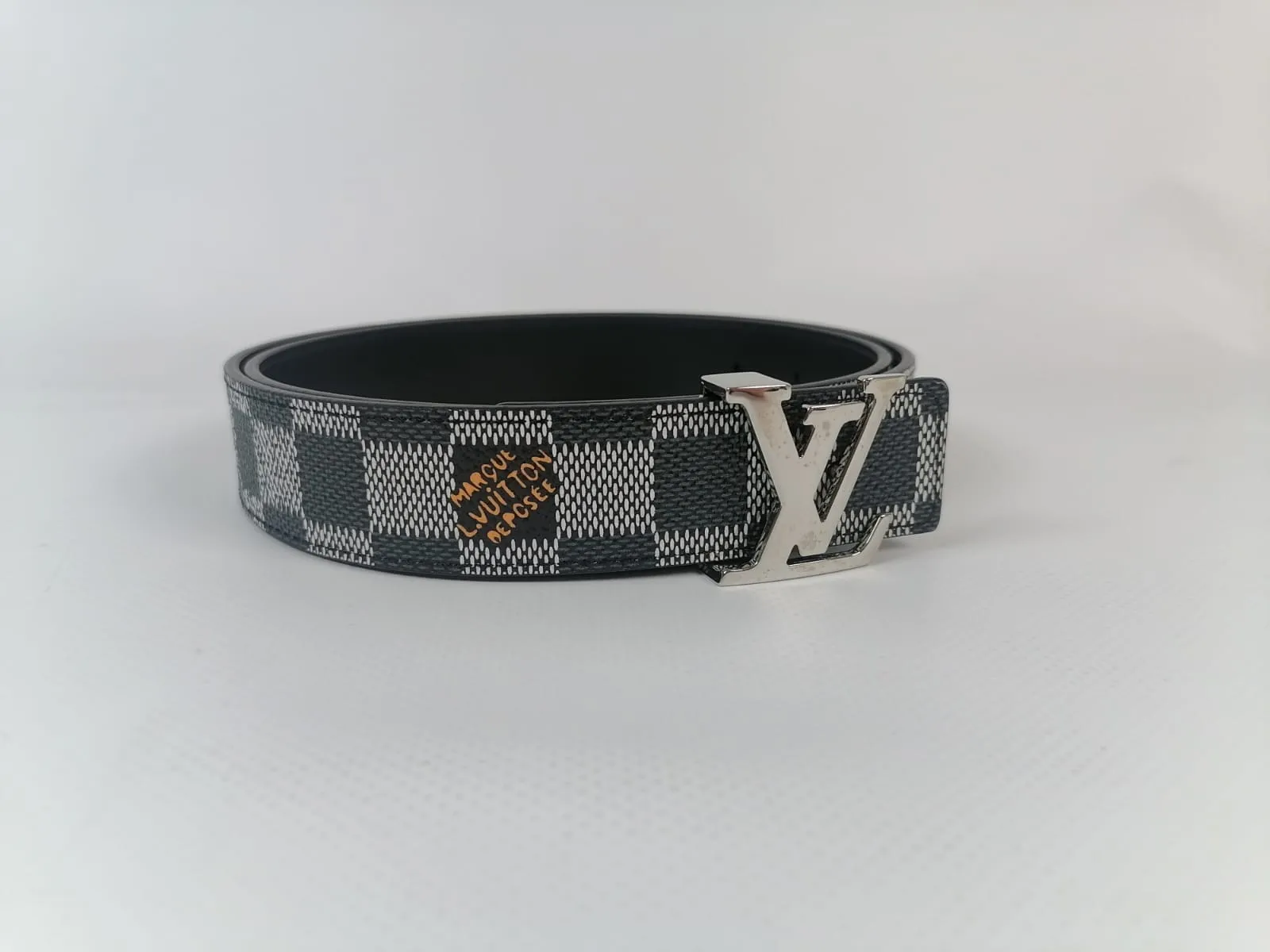 Black and White Damier LV Initiales Reversible Belt