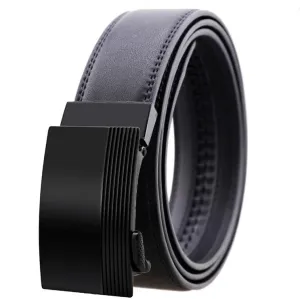 Black Belt & Buckle Leather Mens Adjustable Ratchet Slide Buckle Belt - Genuine Leather Automatic
