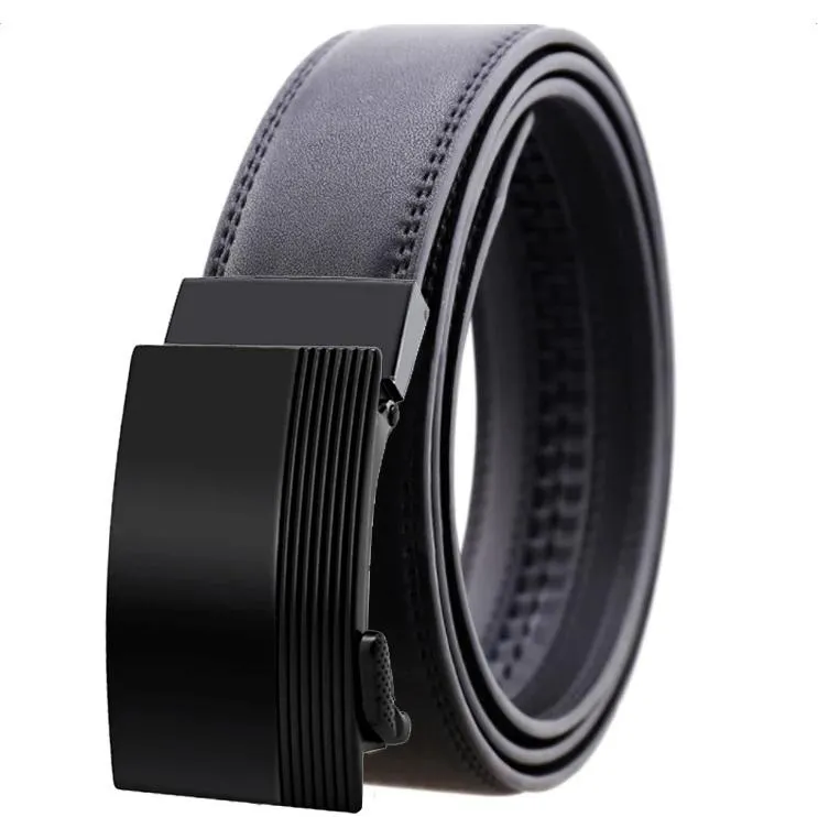 Black Belt & Buckle Leather Mens Adjustable Ratchet Slide Buckle Belt - Genuine Leather Automatic