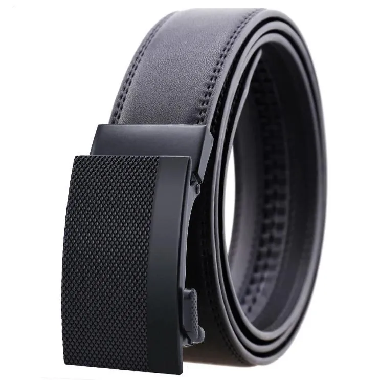 Black Belt & Buckle Leather Mens Adjustable Ratchet Slide Buckle Belt - Genuine Leather Automatic