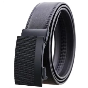 Black Belt & Buckle Leather Mens Adjustable Ratchet Slide Buckle Belt - Genuine Leather Automatic