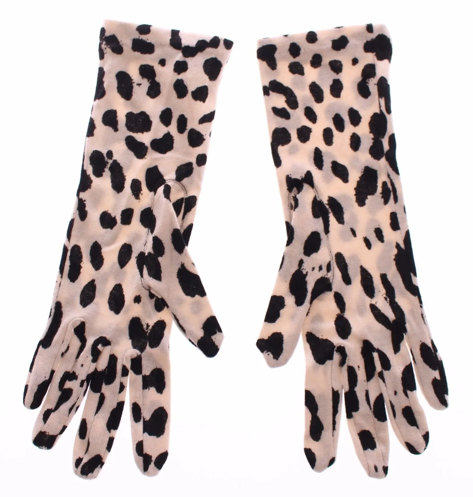 Black White Classic Leopard Print Wrist Wool Gloves