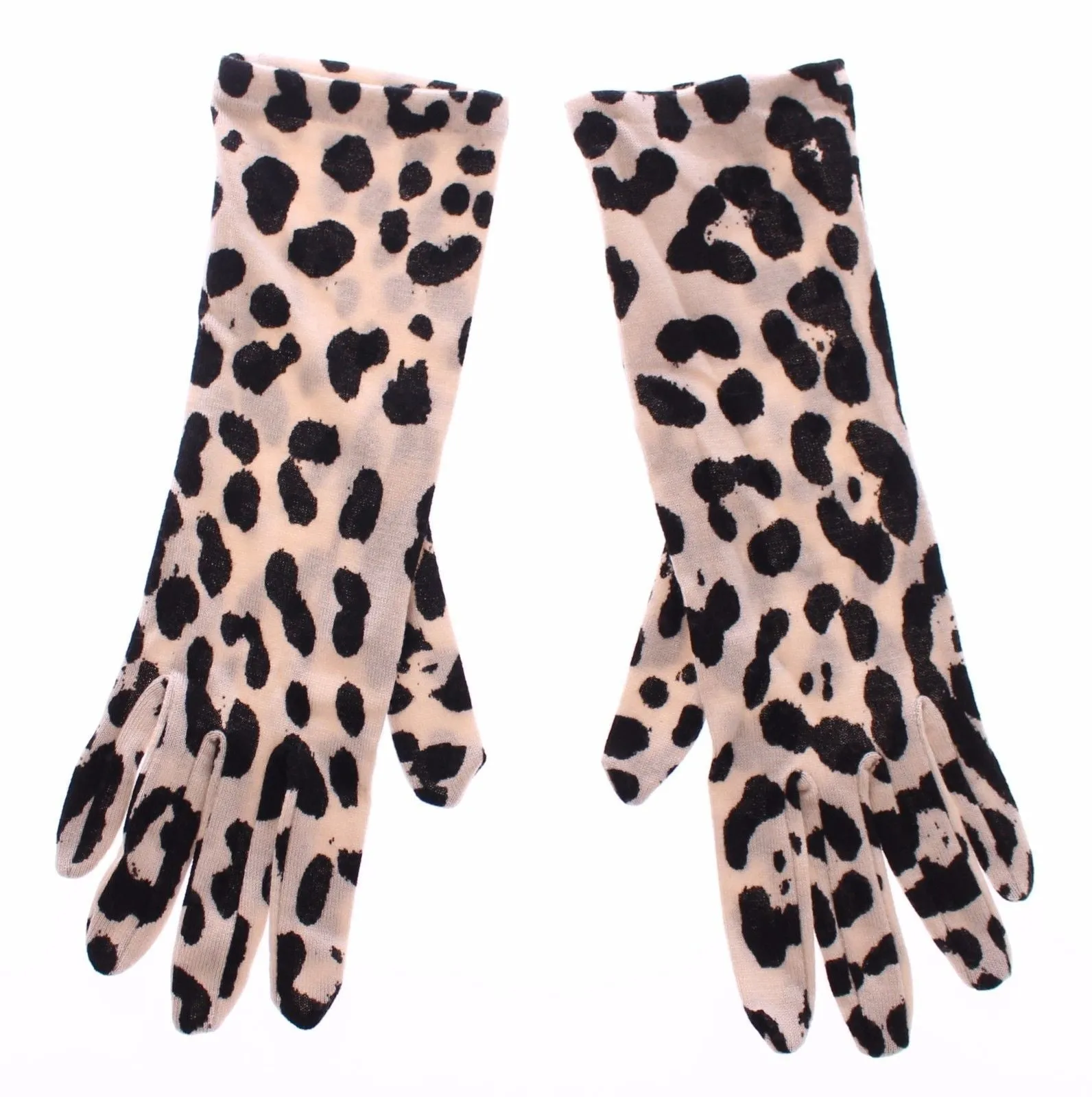 Black White Classic Leopard Print Wrist Wool Gloves