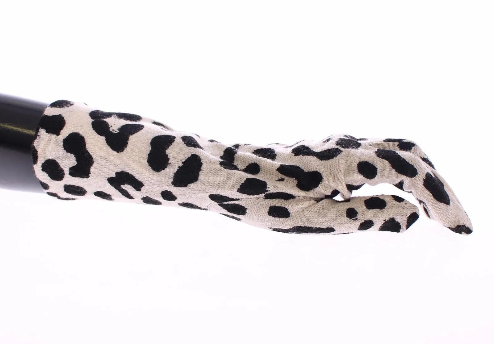 Black White Classic Leopard Print Wrist Wool Gloves