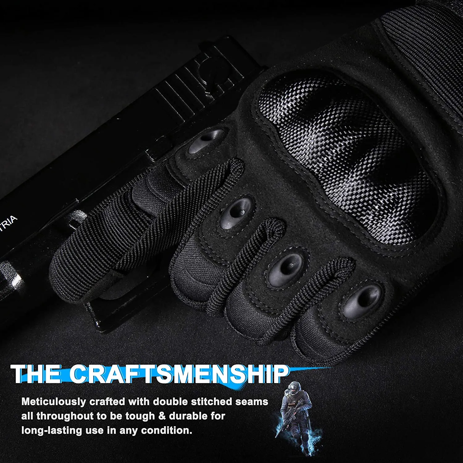 Blade Motorcycle Gloves XL Pair (Black)- Full Finger Gloves for Cycling Motorbike ATV Hunting Hiking Riding Climbing Operating Work Sports Gloves