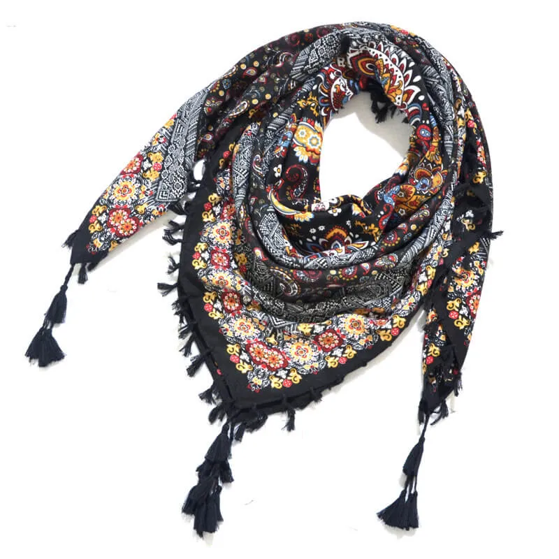 Bohemian Shawl Scarf Tribal Jacquard Fringed Ethnic Shawl Scarf For Women Blankets Shawl Ponchos Capes 115x115