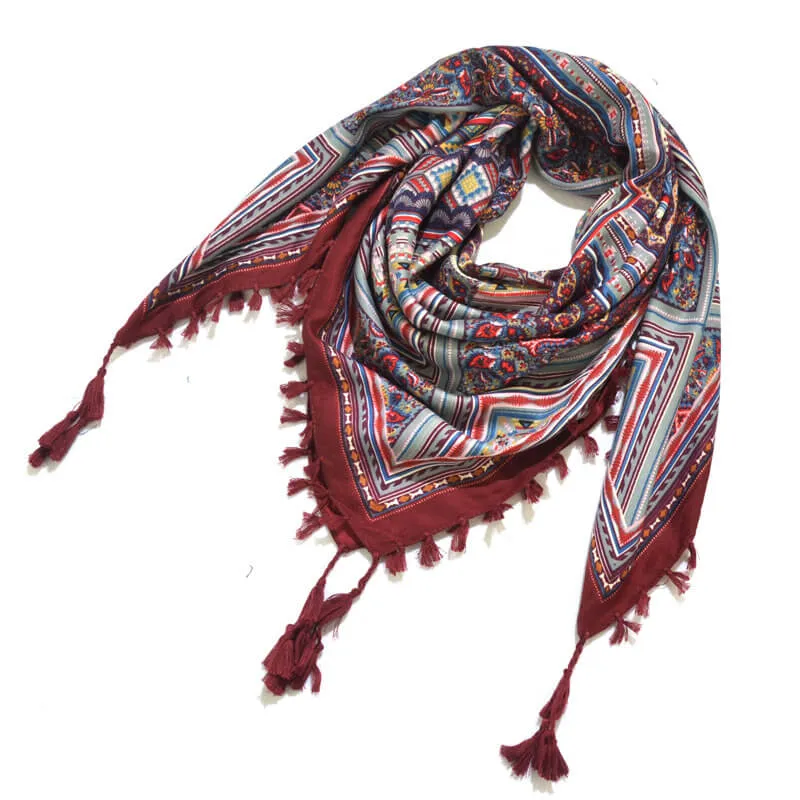 Bohemian Shawl Scarf Tribal Jacquard Fringed Ethnic Shawl Scarf For Women Blankets Shawl Ponchos Capes 115x115