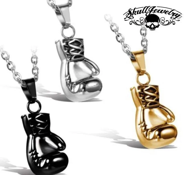 Boxing Glove Pendant; Stainless, Black or Gold