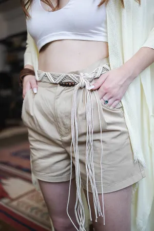 Braided Bead Tie Belt: Ivory