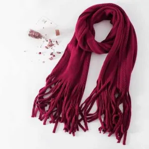 Braided Long Knitted Fringe Scarf - Cerise