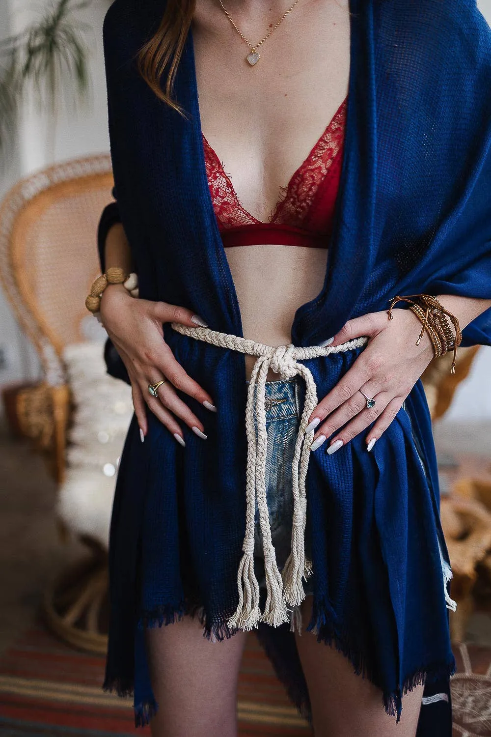 Braided Rope Tie Belt: Ivory