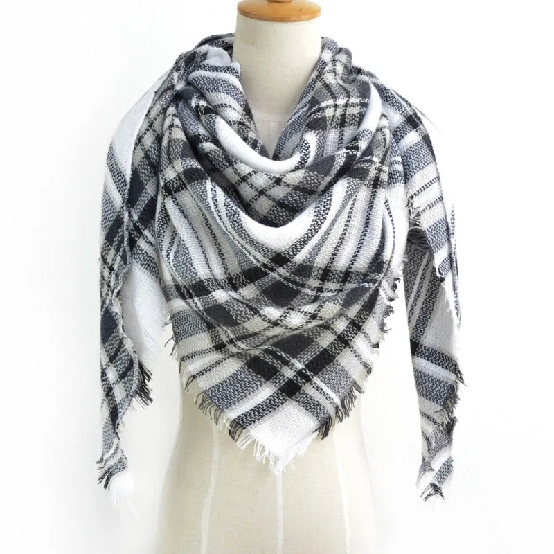 British Style Striped Plaid Triangle Scarf Shawl Fringed Scarves