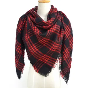 British Style Striped Plaid Triangle Scarf Shawl Fringed Scarves