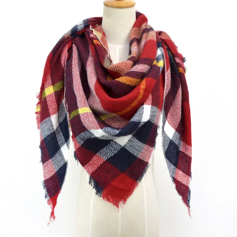 British Style Striped Plaid Triangle Scarf Shawl Fringed Scarves